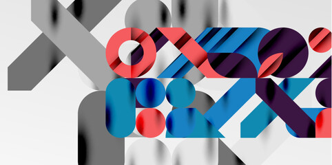 Obraz premium Colorful simple dynamic geometric forms circles lines and round shapes. Mosaic techno art concept. Vector Illustration For Wallpaper, Banner, Background, Card, Book Illustration, landing page