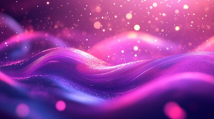 Obraz premium Abstract background with a pink and purple wavy, glowing particles and bokeh lights.