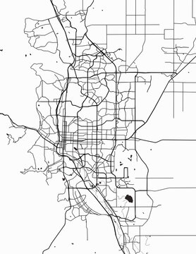 Minimalist white map of Colorado Springs, Colorado &ndash; A modern map print highlighting infrastructure of the city, useful for tourism purposes
