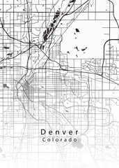 Obraz premium Minimalist white map of Denver, Colorado – A modern map print highlighting infrastructure of the city, useful for tourism purposes 