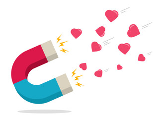 Love magnet power attracting like hearts icon vector flat cartoon graphic illustration image clip art concept
