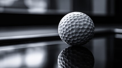 A close-up of the golf ball on a monochromatic background.