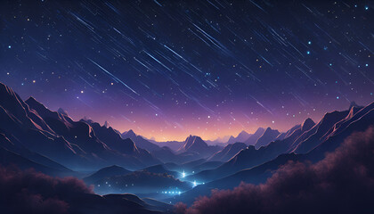 Mystical Night Sky with Vibrant Shooting Stars and Twinkling Milky Way - Photorealistic Cosmic Scene