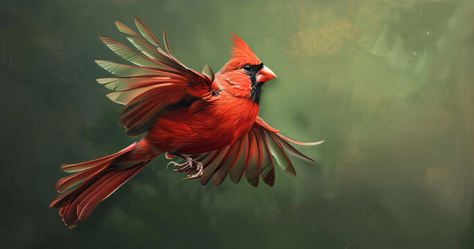 A red cardinal in flight