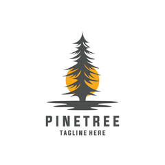 Pine tree with sunset logo symbol vector icon illustration graphic design