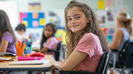 A supportive learning environment where students are participating in a special education class, with adaptive tools, individualized instruction, and a caring teacher, highlighting the importance of