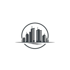 Fototapeta premium Cityscape Silhouette within a Circle, generative ai image