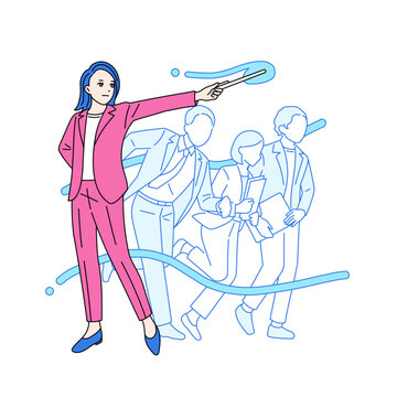 指揮棒を振って部下に指示をする女性のイラスト　指揮官