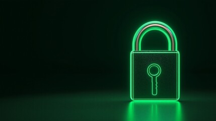 Fototapeta premium A glowing green padlock symbolizing digital security and protection in a modern, futuristic setting.