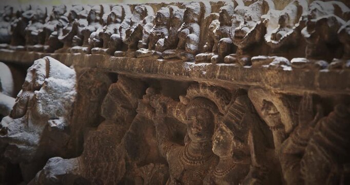 Close-up Details Of Ancient Statue Sheshashayi Or Shesha Also Known Like Sheshanaga Is Serpentine Demigod -naga- And King Of Serpents -nagaraja-. Guiarat, 11th Century Ce