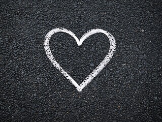 Obraz premium Pavement Sketch Love Heart Shape Drawing on Dark Asphalt Surface for Artistic Background