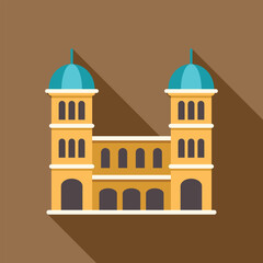 Large government building with two towers and columns in a flat design with long shadows