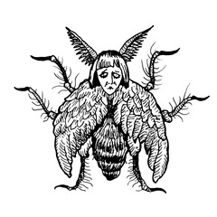 Moth Angel Wings Face Butterfly Beetle Tattoo Stamp Print