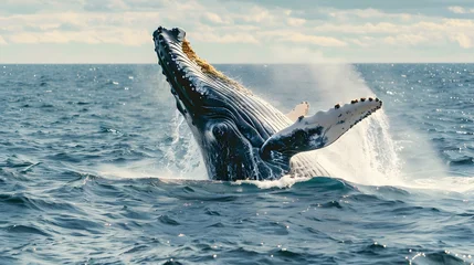 Papier peint photo  Majestic Humpback Whale Breaching the Ocean with Powerful Splash  © Thares2020