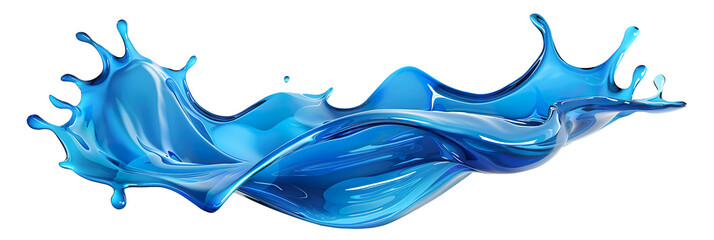 Swirling blue water wave in motion, perfect for designs related to hydration, purity, environment. Splashing water on transparent background. Can be used as header footer or divider.