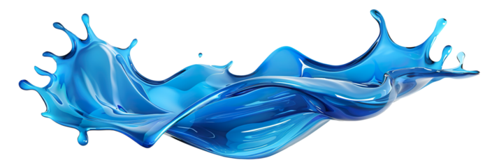 Swirling blue water wave in motion, perfect for designs related to hydration, purity, environment. Splashing water on transparent background. Can be used as header footer or divider.