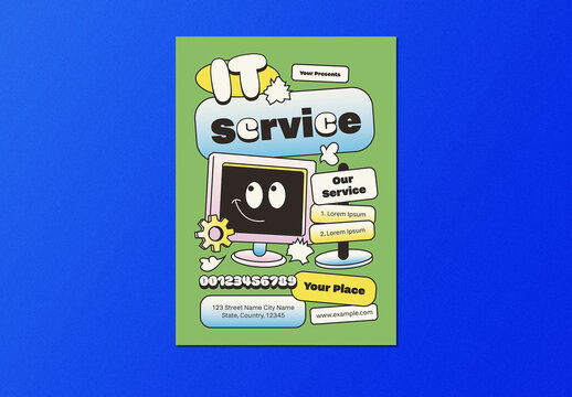 Green Bold Retro Y2K IT Service Flyer