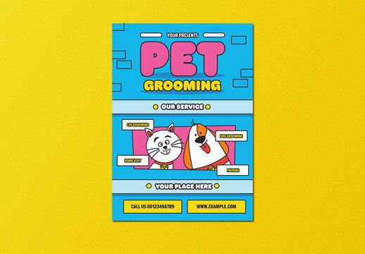 Blue Playful Retro Cartoon Pet Grooming Flyer Layout