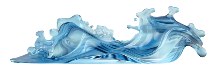 Swirling blue water wave in motion, perfect for designs related to hydration, purity, environment. Splashing water on transparent background. Can be used as header footer or divider.
