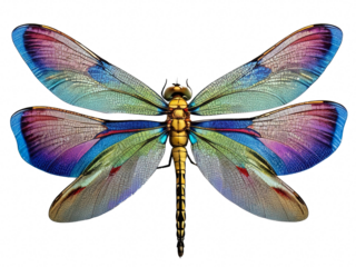 Beautifully winged colorful dragonfly, isolated on a transparent background.