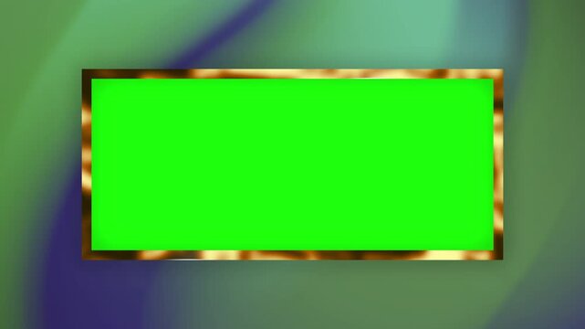 Green screen rectangle gold border with color mixes background, perfect for luxury event invitations, elegant marketing materials, and sophisticated social media posts. Polygon luxury