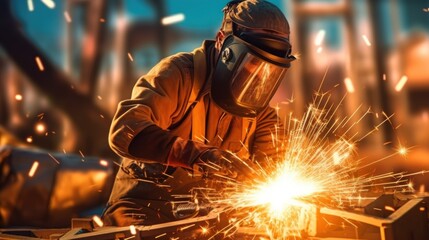 Industrial Worker Welding with Sparks