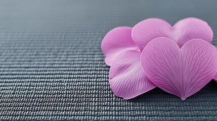 Heart-shaped flower petals on a yoga mat, promoting relaxation and care, more clarity with clear light and sharp focus, high detailed