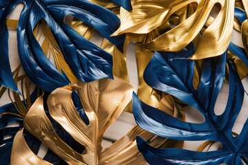 Watercolor botanical seamless pattern with tropical palm monstera leaves, gold lines. Vector leafy painted beautiful background. Floral pattern. Trendy abstract arrangements with tropical plants.