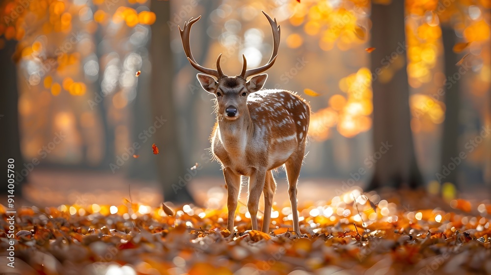 Canvas Prints Deer Standing Amidst Vibrant Autumn Foliage in a Peaceful Forest Scene