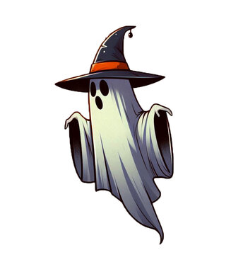 recommend clip art: Halloween Ghost with hat illustration. Holyday Halloween special clipart ghost. 