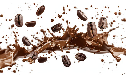 coffee beans splash on transparent background
