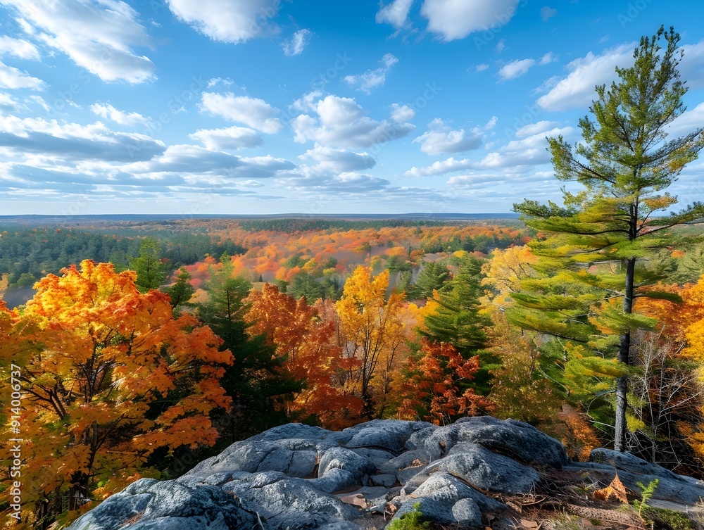 Sticker Colorful Fall Foliage on Mountain Overlook with Scenic Panoramic View