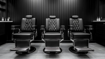 6. Vintage barbershop with leather chairs and old-fashioned tools, black and white, [vintage barbershop], [timeless grooming]