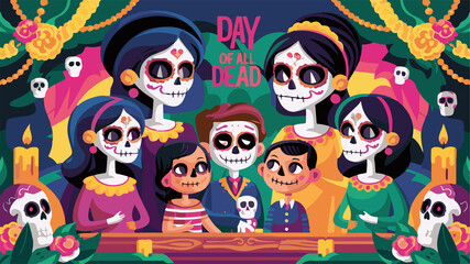 Naklejka premium Day of all dead modern abstract greeting poster.