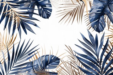 Watercolor botanical seamless pattern with tropical palm monstera leaves, gold lines. Vector leafy painted beautiful background. Floral pattern. Trendy abstract arrangements with tropical plants.