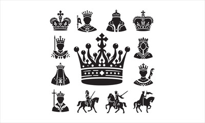 Obraz premium Medieval royal crown queen monarch king lord silhouette icons stock illustration Crown - Headwear, Vector, Coronation, Logo, Queen Royal Person