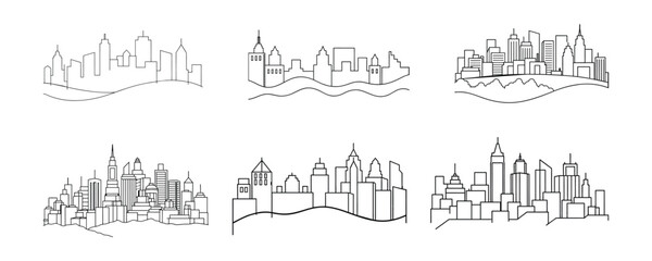 Elegant City Line Art: Black and White Drawings for Modern Graphics