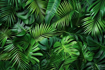 Fototapeta premium Lush green tropical palm leaves creating a vibrant natural background for design