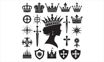Medieval royal crown queen monarch king lord silhouette icons stock illustration
Crown - Headwear, Vector, Coronation, Logo, Queen Royal Person