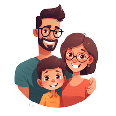 Obraz premium A Smiling Family of Three with a Father, Mother, and Son, generative ai image