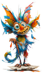 Obraz premium 1. Whimsical 3D UHD cartoon-style goblin with oversized ears and a playful grin, painted in vibrant watercolor hues against a white background 