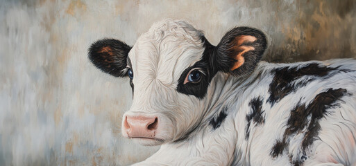 Close-Up View of a Black and White Calf Relaxing Indoors in Soft Natural Light