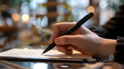Individual converting handwritten notes into digital format using a smart pen in image 00301 0.