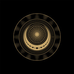 mysterious golden moon burst symbol vector design