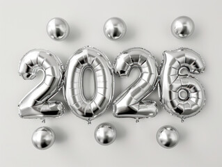 2026 new year made of silver ballons on white background