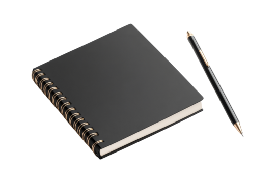 Black Notebook and Pen