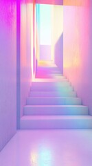 Empty modern interior with colorful glass walls and sunlight shining through