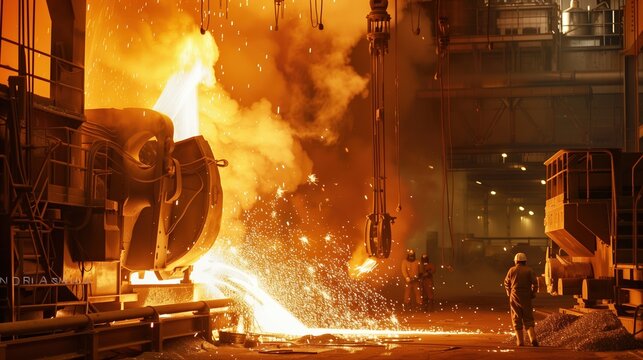 Production process at a steel plant. Work in the foundry. The process of work at a metallurgical plant. Metallurgists. Blast furnace. Melting metal. Domna. Conveyor. 