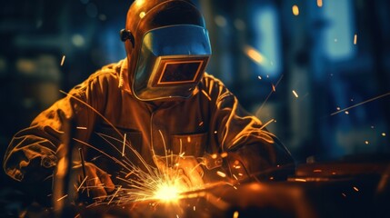 Welder Working on Metal with Sparks Flying
