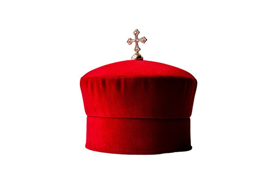 Red Velvet Hat with Gold Cross